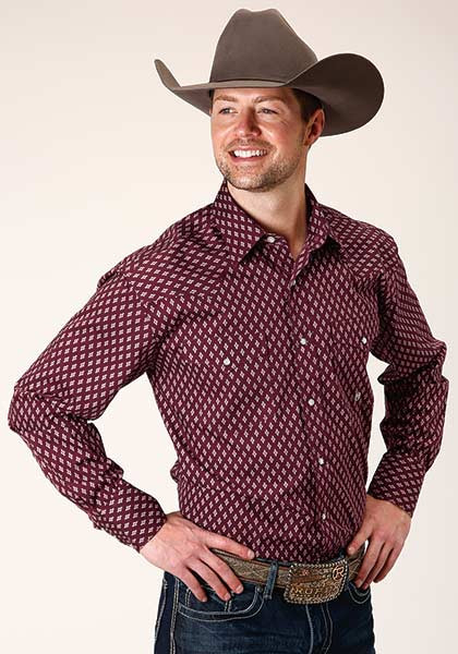 Mens Long Sleeve Western Shirt ~ POINT DIAMONDS - WINE