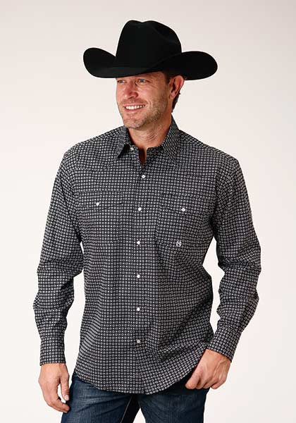 Mens Long Sleeve Western Shirt ~ CIRCLE SQUARE FOULARD