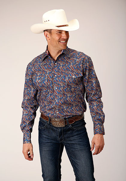 Mens Long Sleeve Western Shirt ~ INDEPENDENCE FOULARD