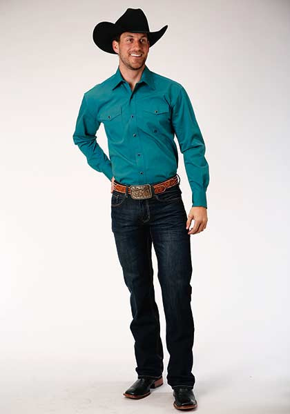 Mens Long Sleeve Western Shirt ~ TEAL