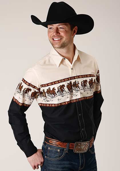 Mens Long Sleeve Western Shirt ~ RUNNING HORSE