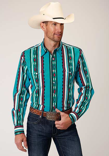 Mens Long Sleeve Western Shirt ~ SERAPE STRIPE 96