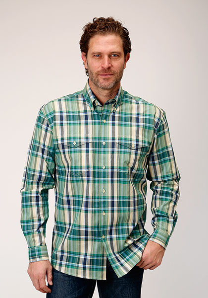 Mens Big & Tall Long Sleeve  Shirt ~ Forest OCEAN PLAID
