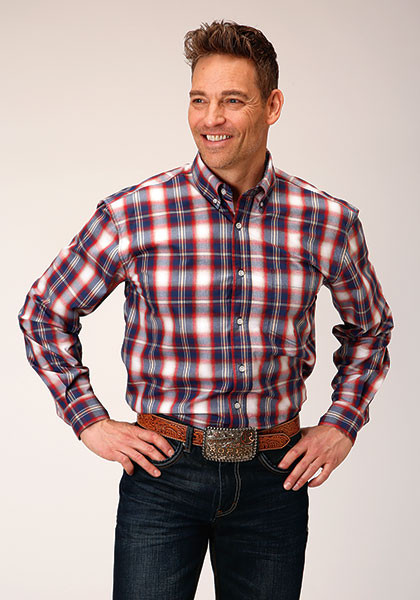 Mens Big & Tall Long Sleeve Cowboy Shirt ~INDEPENDENCE PLAID