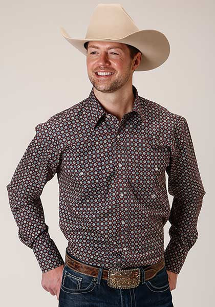 Mens Big & Tall Long Sleeve Cowboy Shirt ~REDWOOD MEDALLION