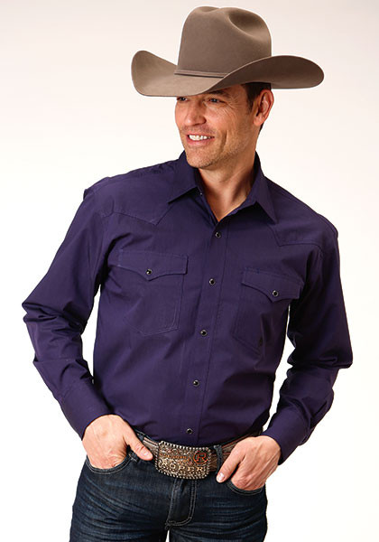 Mens Big & Tall Long Sleeve Cowboy Shirt ~SOLID PURPLE