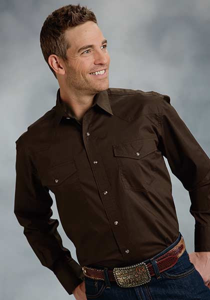 Mens Big & Tall Long Sleeve Cowboy Shirt ~ Brown