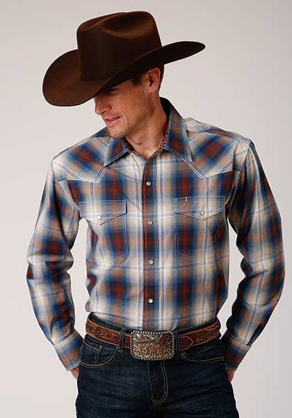 Mens Big & Tall Long Sleeve Cowboy Shirt ~ CEDAR OMBRE