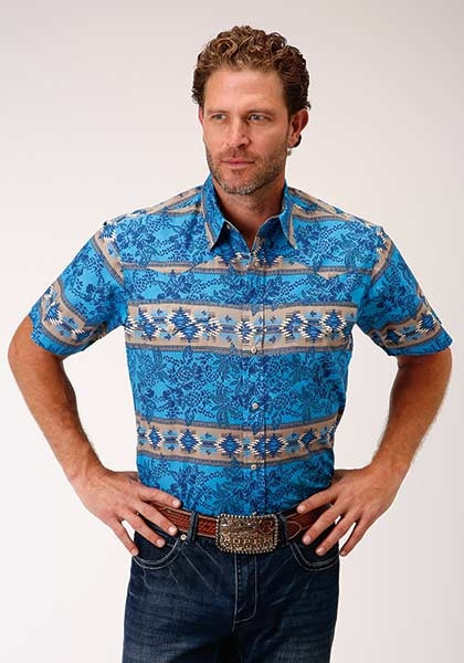 Mens Short Sleeve Western Shirt ~ TROPIC AZTEC