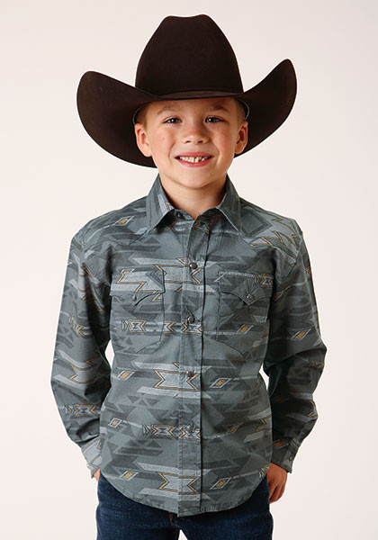 Boy's Western Shirt ~GRAY FOG AZTEC PRINT