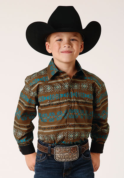 Boy's Western Shirt ~CLAY AZTEC PRINT