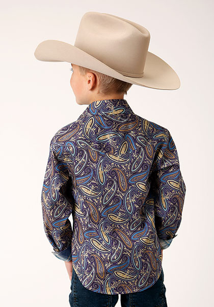 Boys White Peacock Paisley L/S Print Shirt by Cowboy Hardware