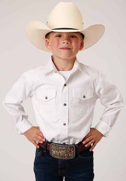 Boy's Western Shirt ~ SOLID POPLIN WESTERN MODEL VERGTD SNAP-WHITE