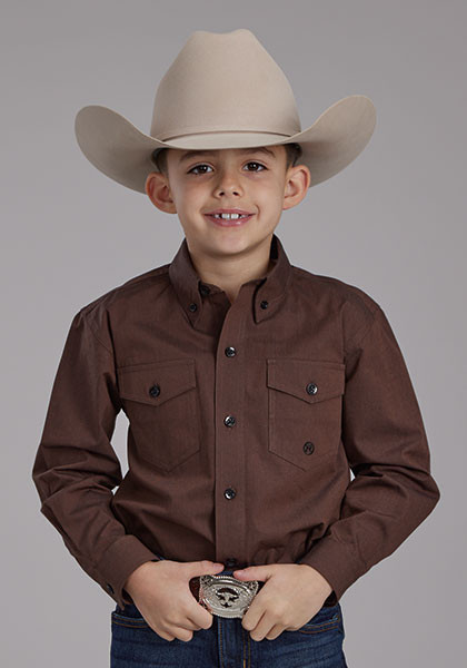 Boy's Western Shirt ~  BLACK FILL POPLIN - POLIN BROWN