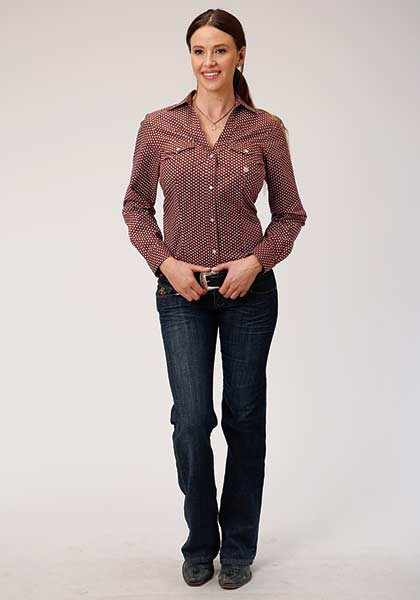 Roper - Womens Fall I Five Star Black Cotton Twill Long Sleeve Western Shirt