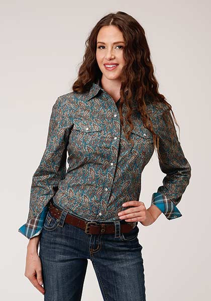 Roper Womens Western Shirt ~ VINTAGE TEAL PAISLEY