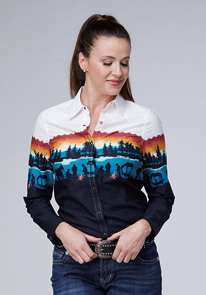 Womens Roper Western Shirt ~  LAKESIDE CAMP BORDER,