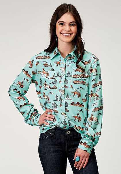 Womens Roper Western Shirt ~ DESERT TOILE PRT RAYON, 