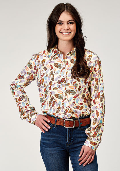Womens Roper Western Shirt ~ FEATHER TOSS PRINTED RAYON,