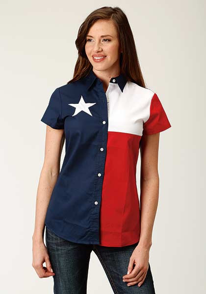 Womens Short Sleeve Cowgirl Shirt ~ TEXAS FLAG
