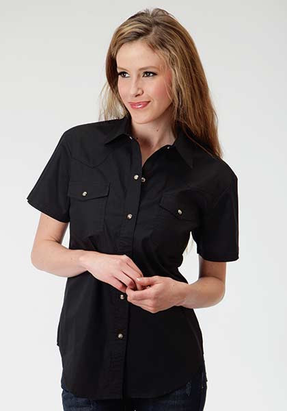 Womens Short-Sleeve Black Cowgirl Shirt