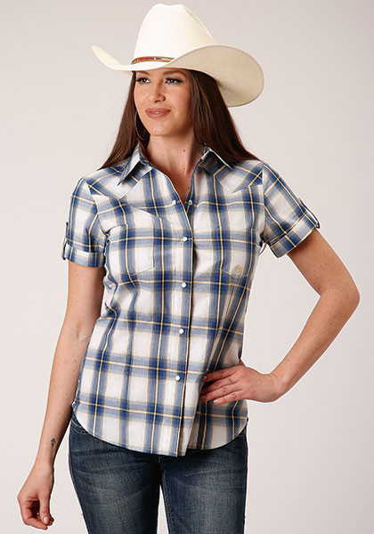 Womens Short-Sleeve Cowgirl Shirt ~ DENIM OMBRE