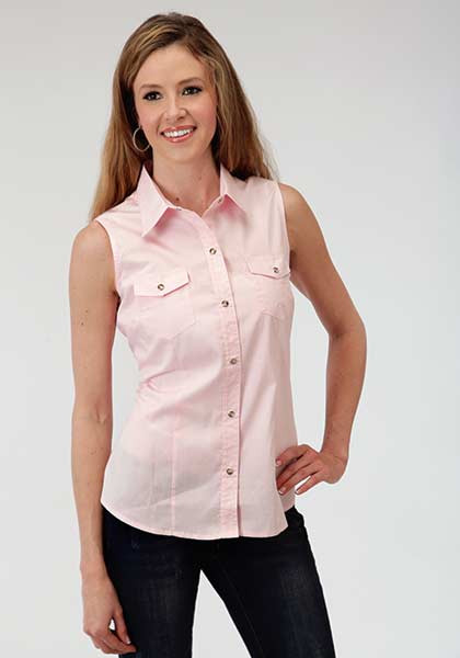 Womens Sleeveless Pink Cowgirl Shirt