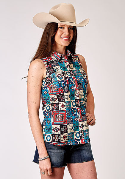 Womens Roper Western Shirt ~ VINTAGE PATCHWORK PRINT,