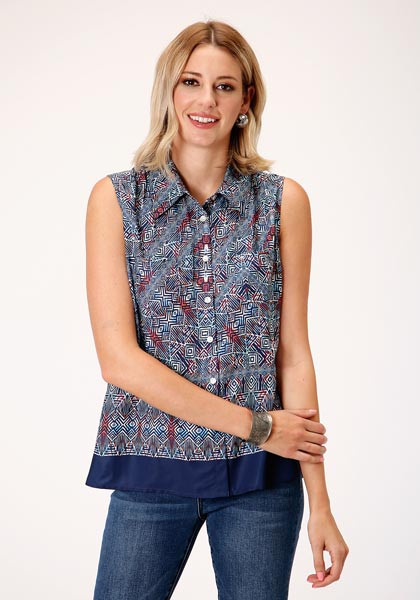Womens Western Sleeveless Shirt ~ Tribal Border