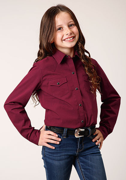 Girl's Western Shirt ~BLACK FILL SOLID - WINE