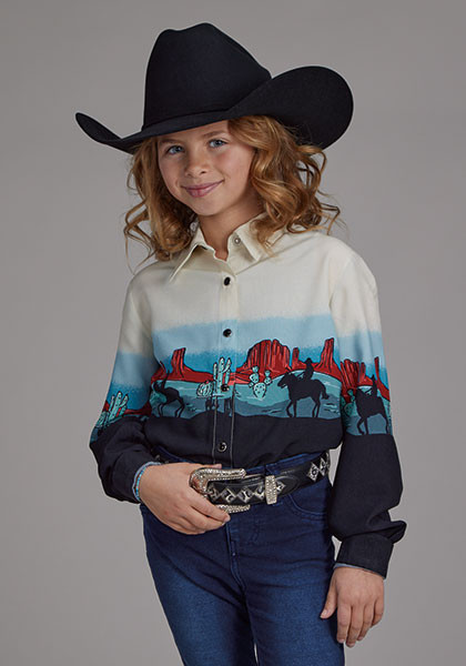 Girl's Western Shirt ~. WESTERN BORDER PRINTED RAYON