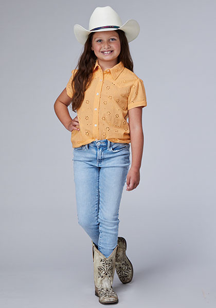 Girls Roper Western Shirt ~ COTTON EYELET SS WESTERN BLOUSE,