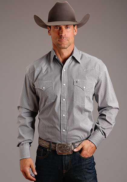 Mens Long Sleeve Stetson Western Shirt ~ GREY GEO