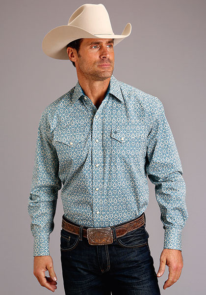 Mens Long Sleeve Stetson Western Shirt ~ VINTAGE PATTERN