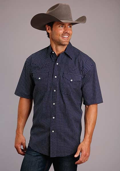 Mens Long Sleeve Western Shirt ~ FLORAL GEO PRINT