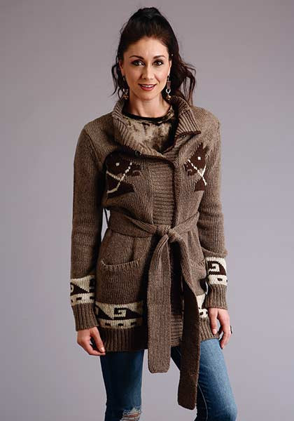 Stetson Womens Cowgirl Western Jacket ~ Horse Head Motifs Sweater