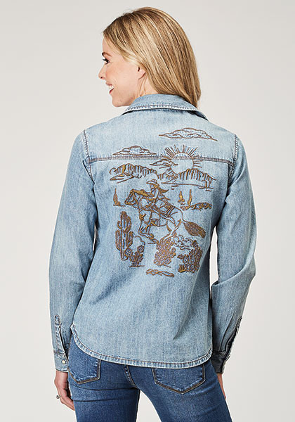 Womens Stetson Western Shirt ~ BOYFRIEND FIT FLORAL EMB SNAP BLOUSE,