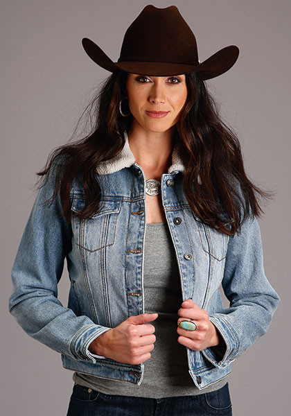 Stetson Womens Cowgirl Western Fringe Jacket ~ SHERPA LINED DENIM JACKET