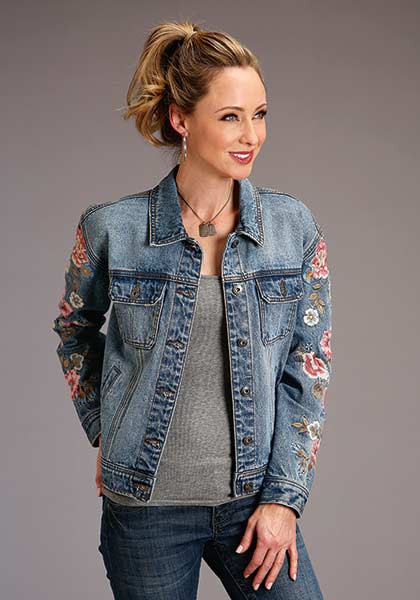 Stetson Womens Embroidered OVERSIZED DENIM Western Jacket ~ Pink Floral