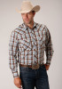 Pearl Snap Mens Western Shirt ~  BROWN, BLUE & WHITE PLAID