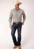 Pearl Snap Mens Western Shirt ~  BROWN, BLUE & WHITE PLAID