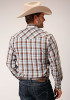 Pearl Snap Mens Western Shirt ~  BROWN, BLUE & WHITE PLAID