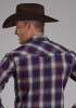 Pearl Snap Mens Western Shirt ~ NAVY, CREAM & RED PLAID