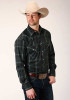 Roper Big & Tall Long Sleeve Western Shirt ~ FOREST GREEN AND NAVY