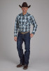  Big & Tall Men's Western Shirt ~.NAVY, TEAL, & WHITE PLAID