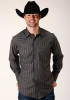 Roper Big & Tall Long Sleeve Western Shirt ~ CHARCOAL DOBBY STRIPE