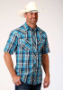 Roper Short Sleeve Shirt ~ TURQ, BLACK & GREY PLAID