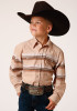 Boys Western Cowboy  Snap Shirt ~ TAN AND BROWN BORDER