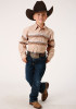 Boys Western Cowboy  Snap Shirt ~ TAN AND BROWN BORDER