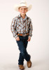 Boys Western Cowboy  Snap Shirt ~ BROWN, BLUE & WHITE PLAID